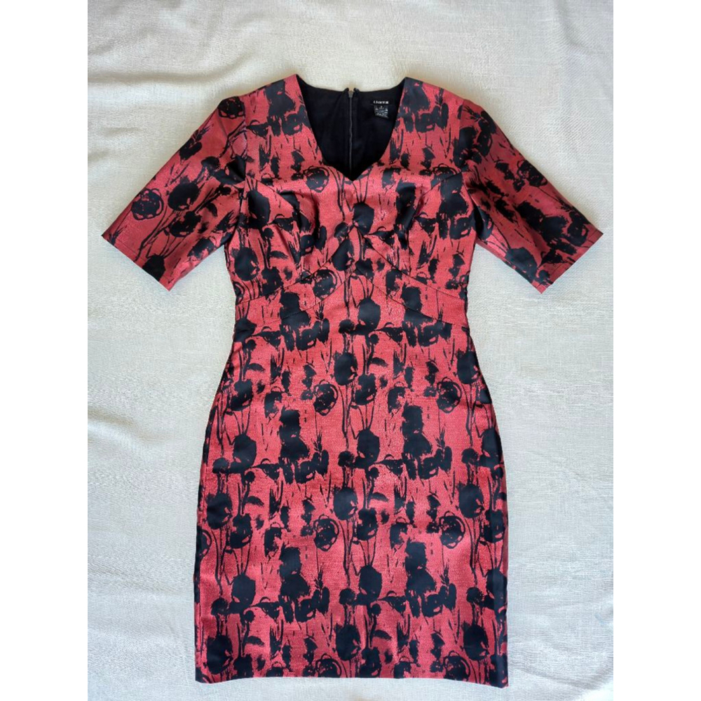Women J. Peterman Vintage 90's Mod Whimsygoth Metallic Red & Black Dress Size 8